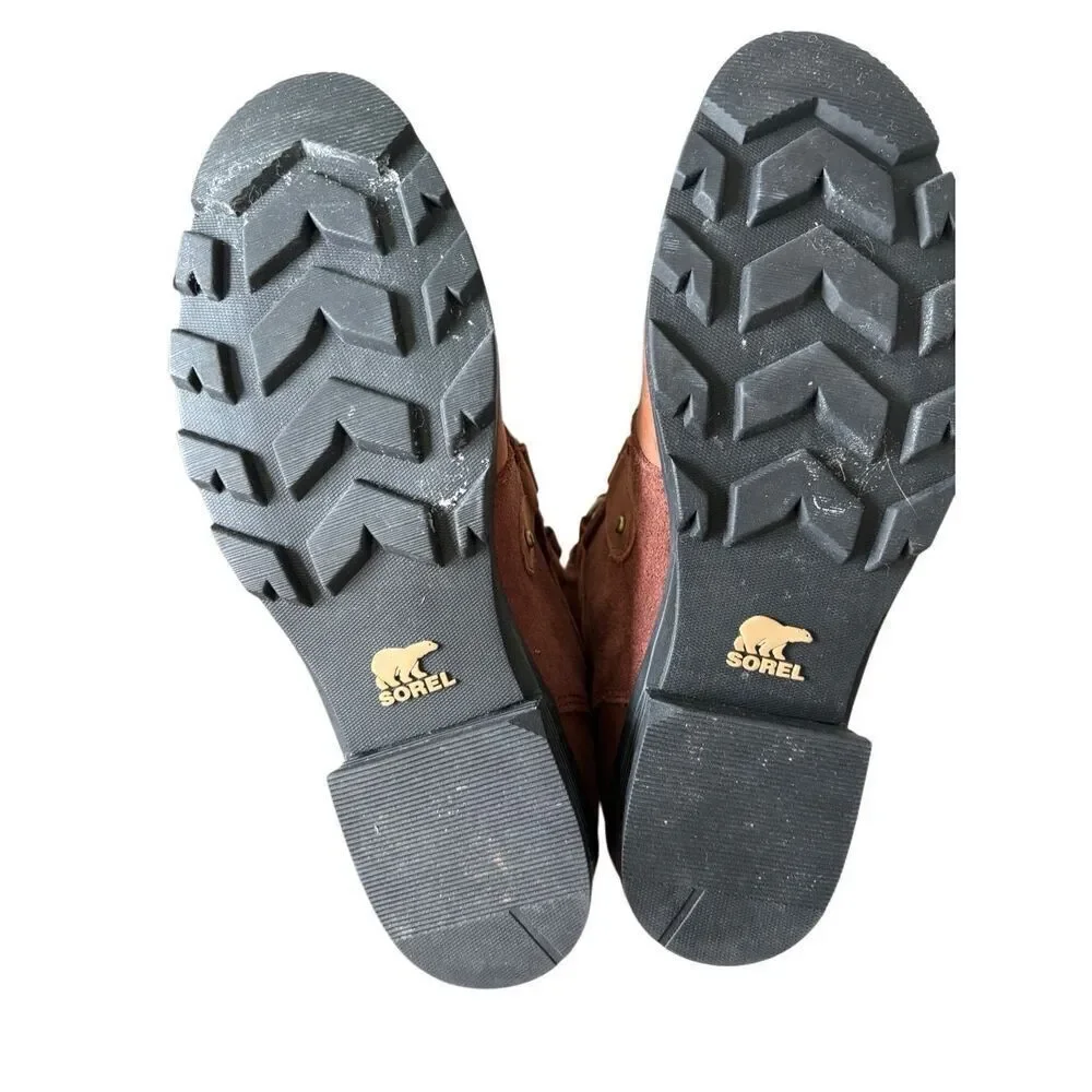 Sorel Emelie‎ Lace Up Tall Leather Boots size 8 Tobacco Brown